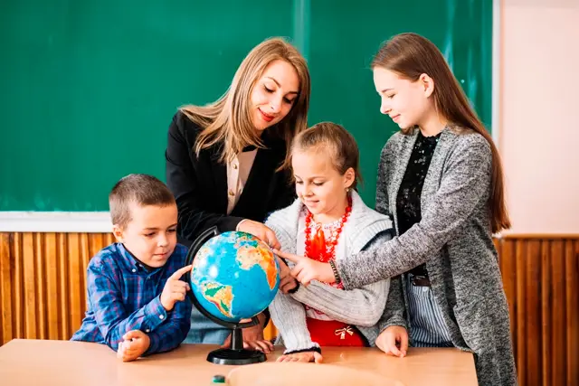 Teacher-Student working with Globe