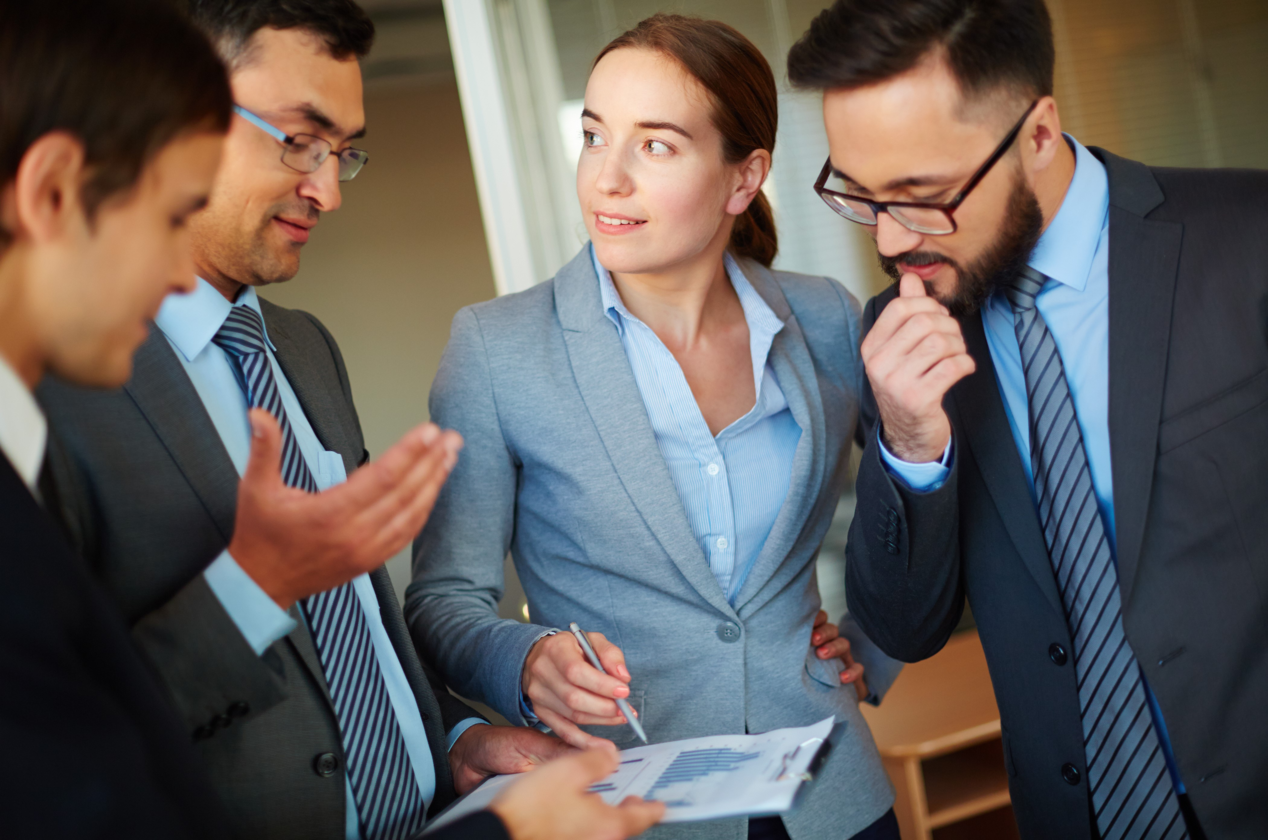 Co-workers looking for new ideas in the meeting Practice Self-Awareness