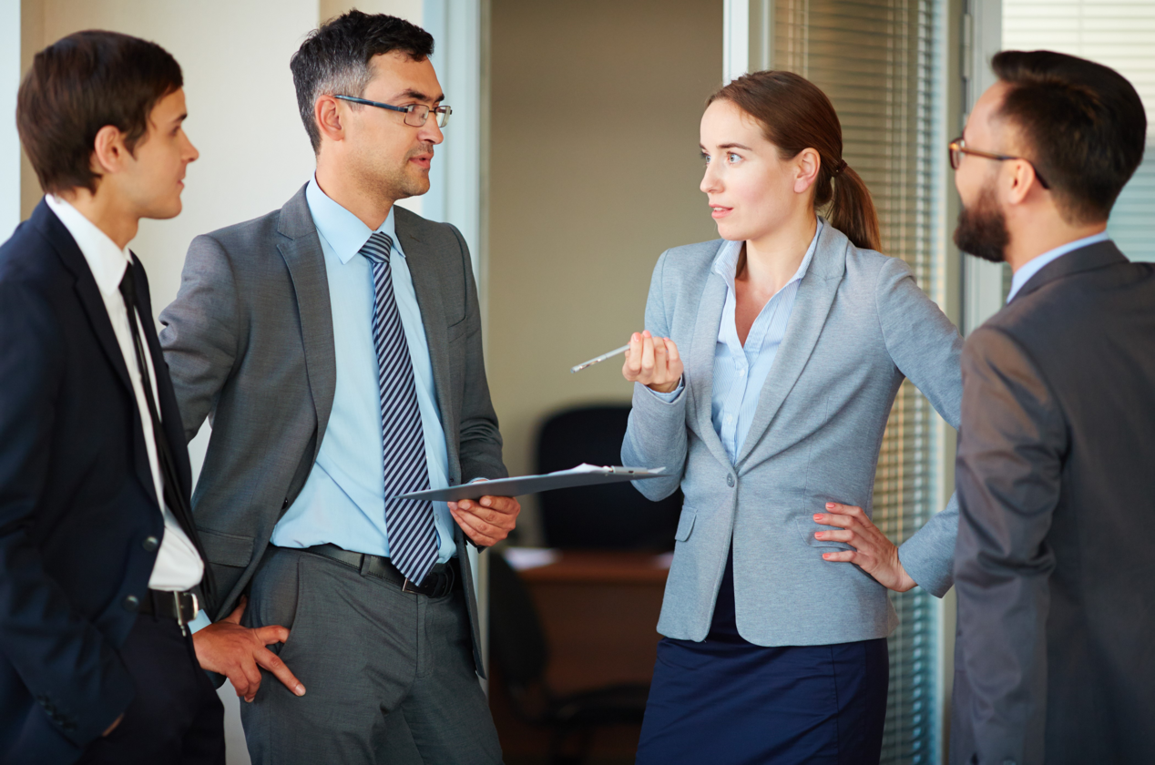 Woman colleague explaining details about Report Focus on the Process
