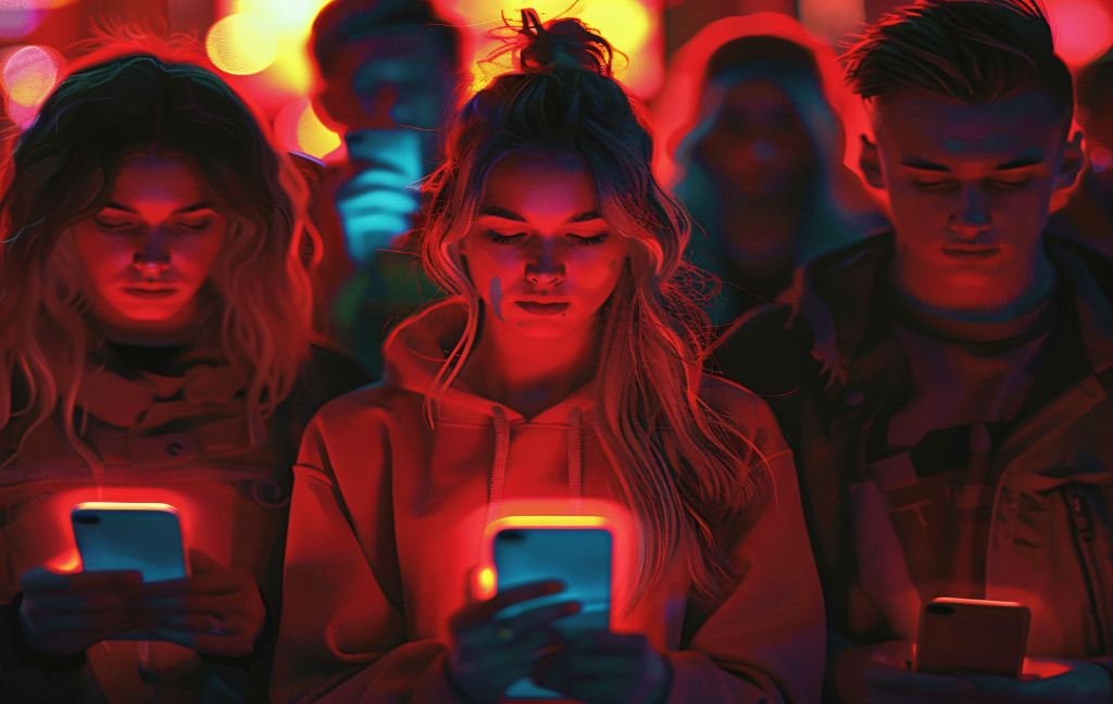 Young People addicted to their Smartphones looking scrolling through screens Negative Effects of Social Media on Youth: A Balanced Viewpoint